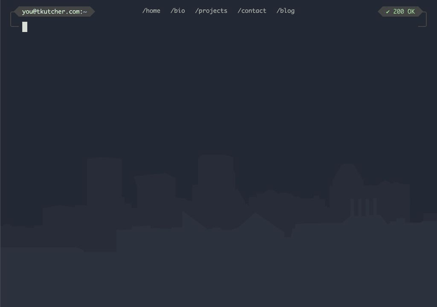 The original tkutcher.com typing its startup command before revealing the welcome message