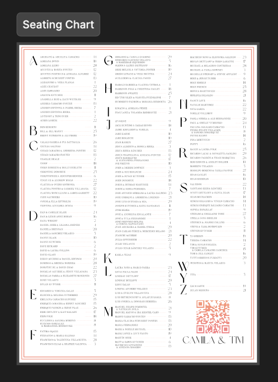 Bottom corner of the seating chart showing its QR code